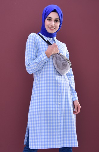 Yırtmaçlı Ekose Tunik 8208-04 Mavi