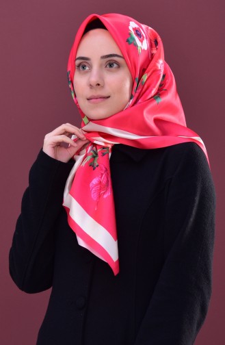 Floral Printed Taffeta Scarf 95147-06 Coral 06