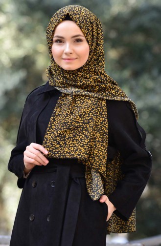 شال كريب بتصميم مُرقط 4029-01 لون اسود واصفر داكن 4029-01