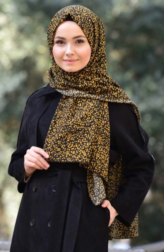 Leopard Patterned Crepe Shawl 4029-01 Black Mustard 4029-01