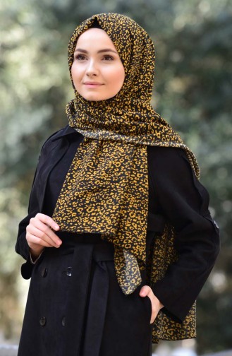 شال كريب بتصميم مُرقط 4029-01 لون اسود واصفر داكن 4029-01