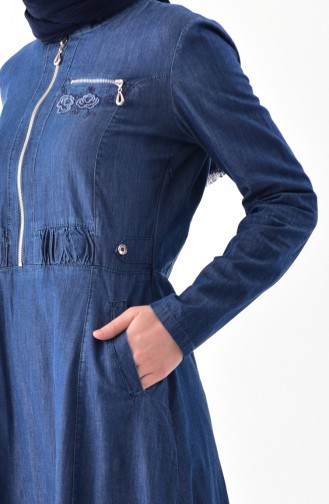 Zipper Detailed Jeans Dress 9258-01 Navy Blue 9258-01