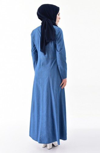 Fermuar Detaylı Kot Elbise 9258-02 Kot Mavi 9258-02