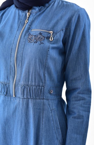 Zipper Detailed Jeans Dress 9258-02 Blue Jeans 9258-02