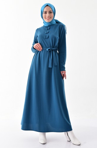 فستان مزين بفيونكا 1032-01 لون بترولي 1032-01