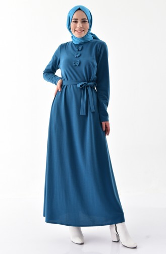 فستان مزين بفيونكا 1032-01 لون بترولي 1032-01