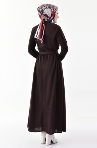 فستان مزين بفيونكا 1032-02 لون بني 1032-02