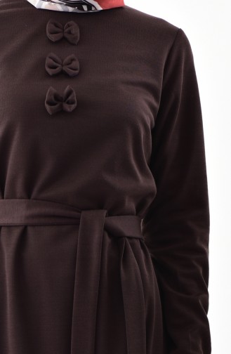 Fiyonk Detaylı Elbise 1032-02 Kahverengi