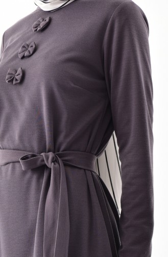 فستان مزين بفيونكا 1032-03 لون اسود مائل للرمادي 1032-03