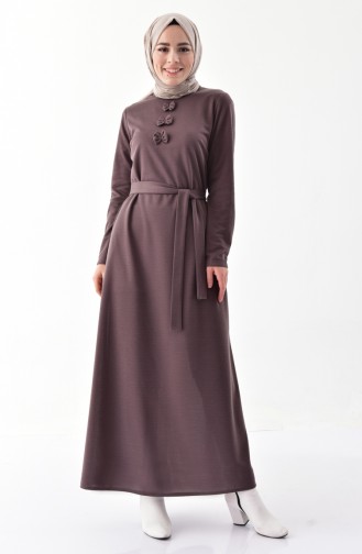 فستان مزين بفيونكا 1032-04 لون بني داكن مائل للرمادي 1032-04