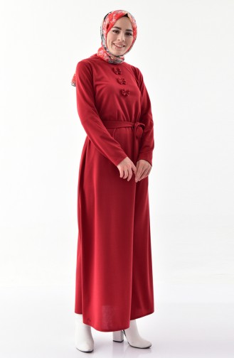 فستان مزين بفيونكا 1032-05 لون خمري 1032-05