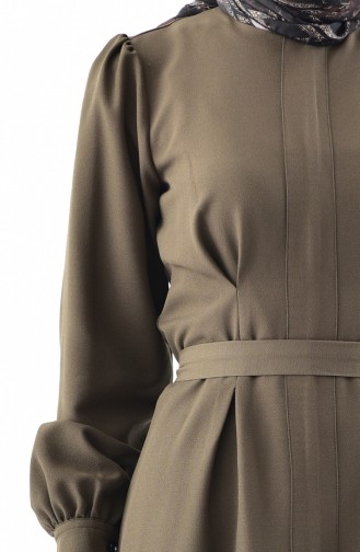 فستان بتفاصيل حزام للخصر 0210-01 لون اخضر كاكي 0210-01