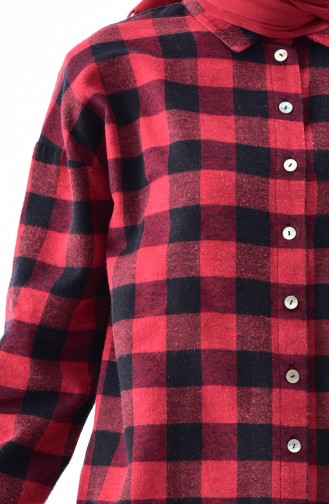 Plaid Patterned Asymmetric Tunic 1005-01 Red 1005-01