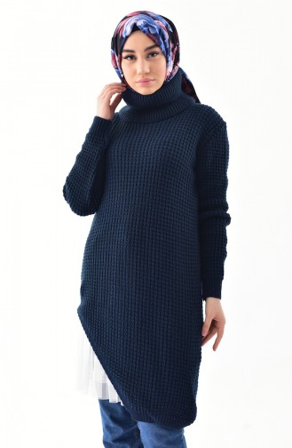 Polo-neck Knitwear Sweater 8011-08 Navy Blue 8011-08