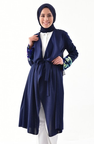 Sequined Belted Kimono 0246-01 Navy Blue 0246-01
