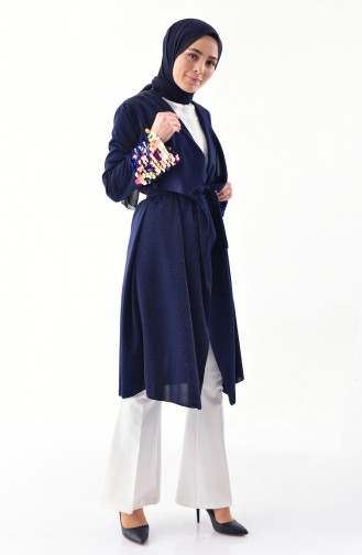Kimono a Paillettes et Ceinture 0246-01 Bleu Marine 0246-01