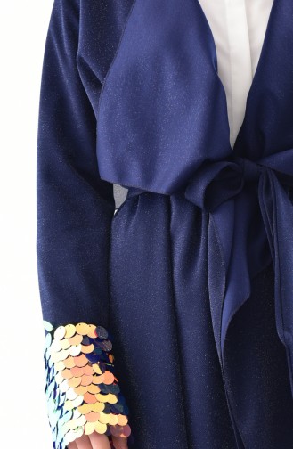 Kimono a Paillettes et Ceinture 0246-01 Bleu Marine 0246-01