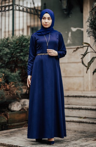 Navy Blue Hijab Dress 8212-03