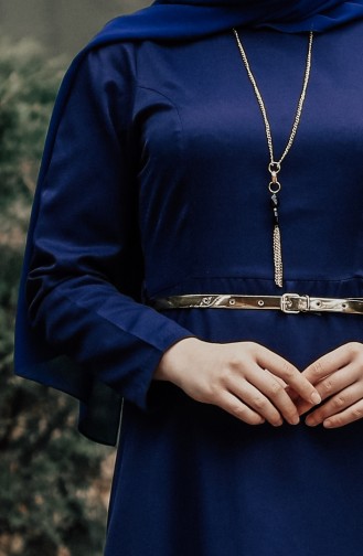 Minahill Belted Necklace Dress 8212-03 Navy Blue 8212-03