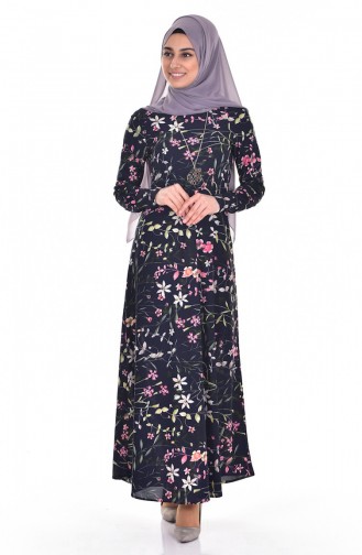 Navy Blue Hijab Dress 4124-02