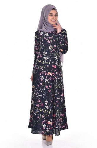 Navy Blue Hijab Dress 4124-02