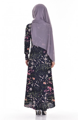 Navy Blue Hijab Dress 4124-02