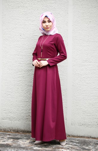 Minahill Belted Necklace Dress 8212-01 Damson 8212-01