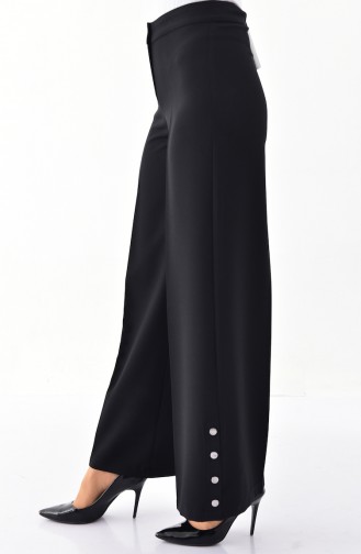 Button Detailed Wide Leg Pants 3129-01 Black 3129-01