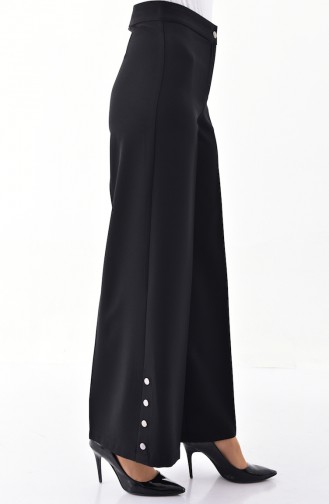 Button Detailed Wide Leg Pants 3129-01 Black 3129-01