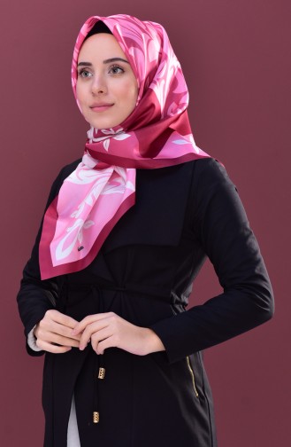 Yaprak Desenli Tafta Eşarp 95106-06 Pembe