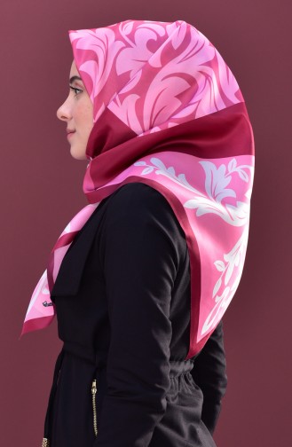 Leaf Patterned Taffeta Scarf 95106-06 Pink 06