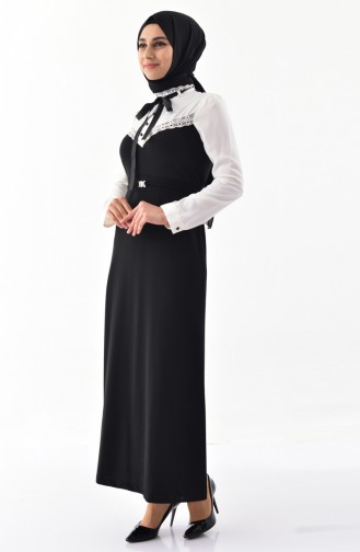 Schwarz Hijab Kleider 33710-01