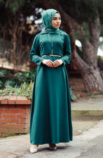 Smaragdgrün Hijab Kleider 8212-04