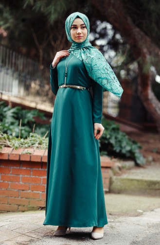 Emerald Green Hijab Dress 8212-04