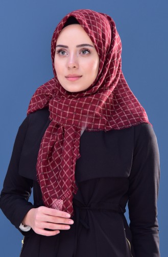 Square Patterned Flamed Cotton Shawl 2166-04 Damson 2166-04