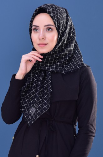 Square Patterned Flamed Cotton Scarf 2166-06 Black Gray 2166-06