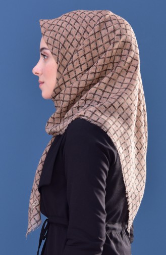 Square Patterned Flamed Cotton Shawl 2166-09 Beige 2166-09