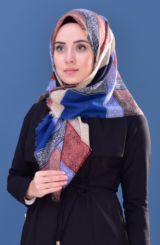 Patterned Cotton Shawl 2167-14 Navy Blue Taba 2167-14