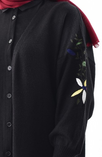 Knitwear Sleeve Embroidered Cardigan 6085-01 Black 6085-01