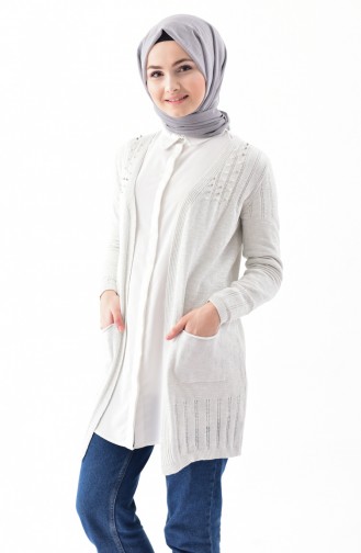Simli Triko Hırka 2116-06 Krem