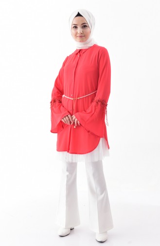 Lace Detailed Shirt 0311-01 Coral 0311-01