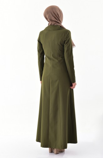توبانور معطف طويل بتصميم أزرار وجيوب 3071-01 لون أخضر كاكي 3071-01
