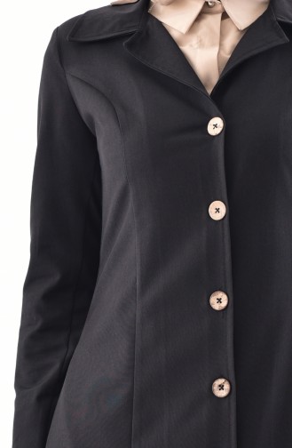 TUBANUR Buttoned Pocketed Topcoat 3071-05 Black 3071-05
