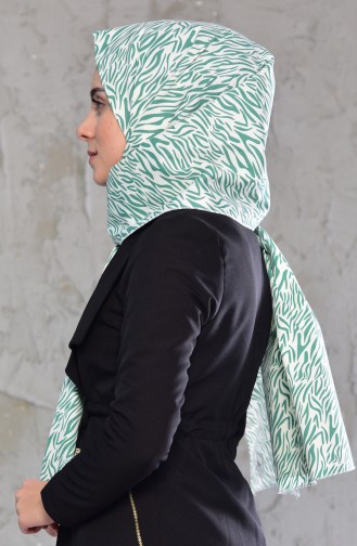 Patterned Winter Shawl 4036-01 White Green 4036-01