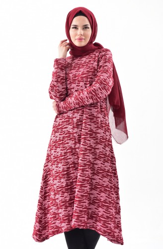Patterned Long Tunic 7759-02 Claret Red 7759-02