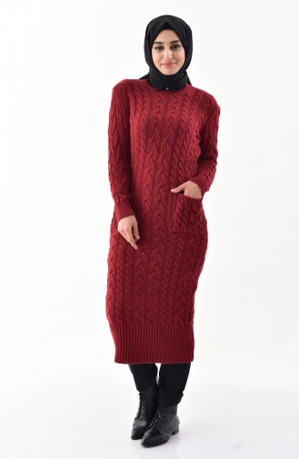 Triko Uzun Cepli Tunik 8085-01 Bordo