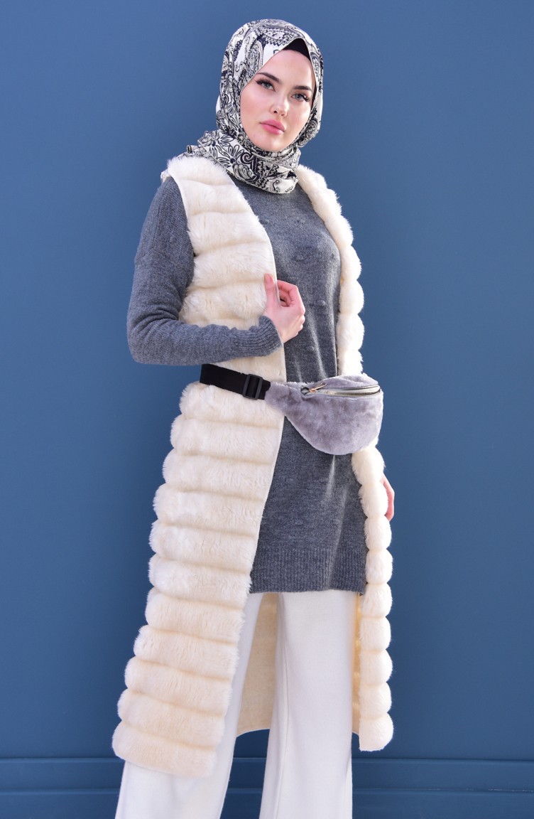 Kürklü Yelek 70129-03 Krem