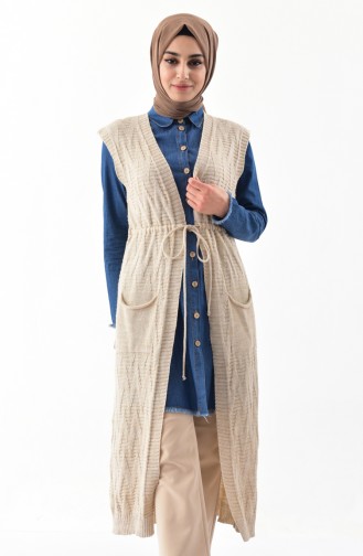 Knitwear Pocket Long Vest 8107-01 Beige 8107-01
