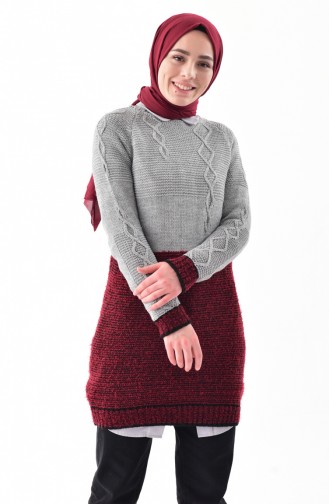 Knitwear Sweater 8501-03 Gray Claret Red 8501-03