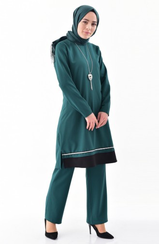 Necklace Tunic Trousers Double Suit 19001-04 Emerald Green 19001-04
